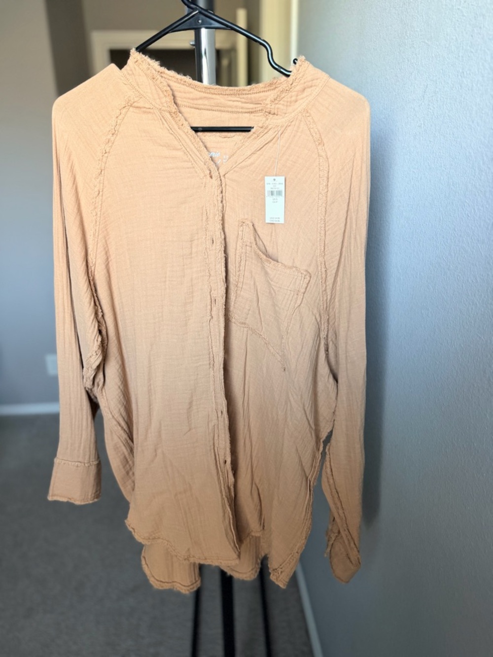 aerie Peach Button-Front Lightweight Top